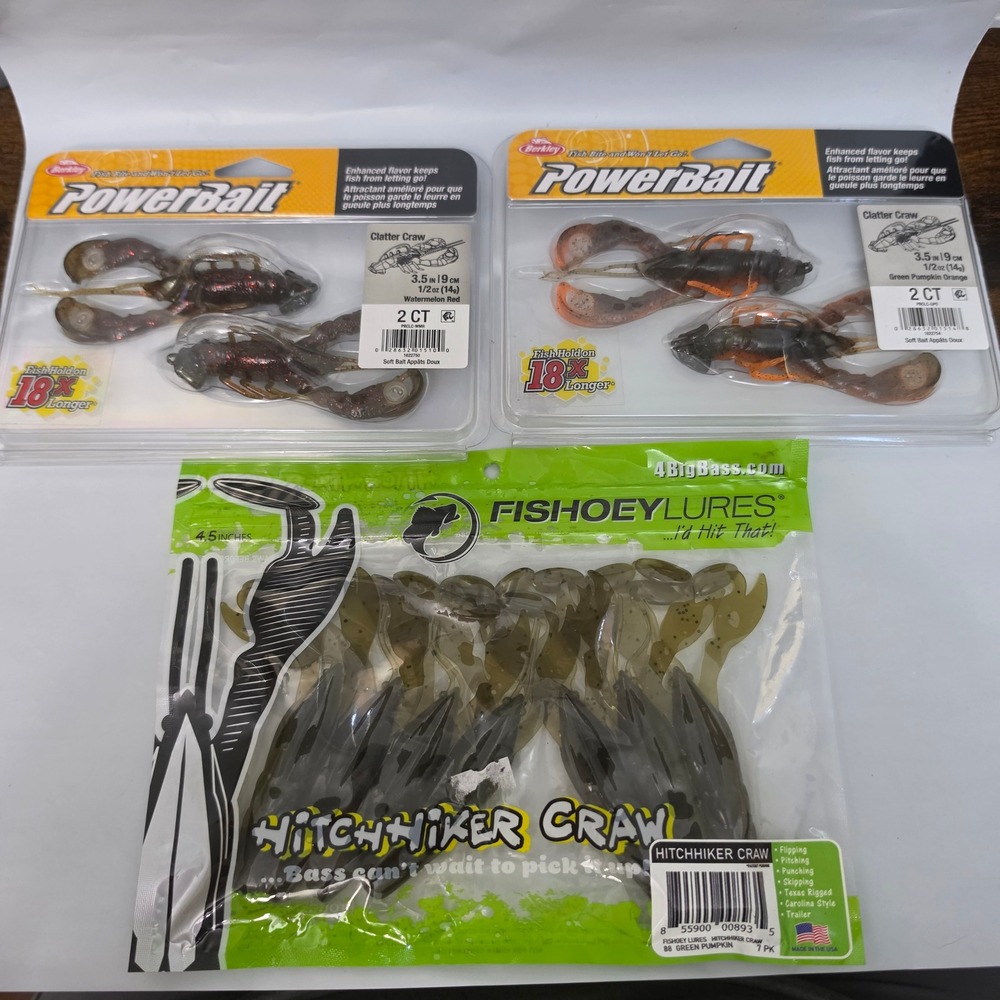 Berkley & Fishoey Lures Craw Baits Lot 11ct Green Watermelon Soft Plastic Lures